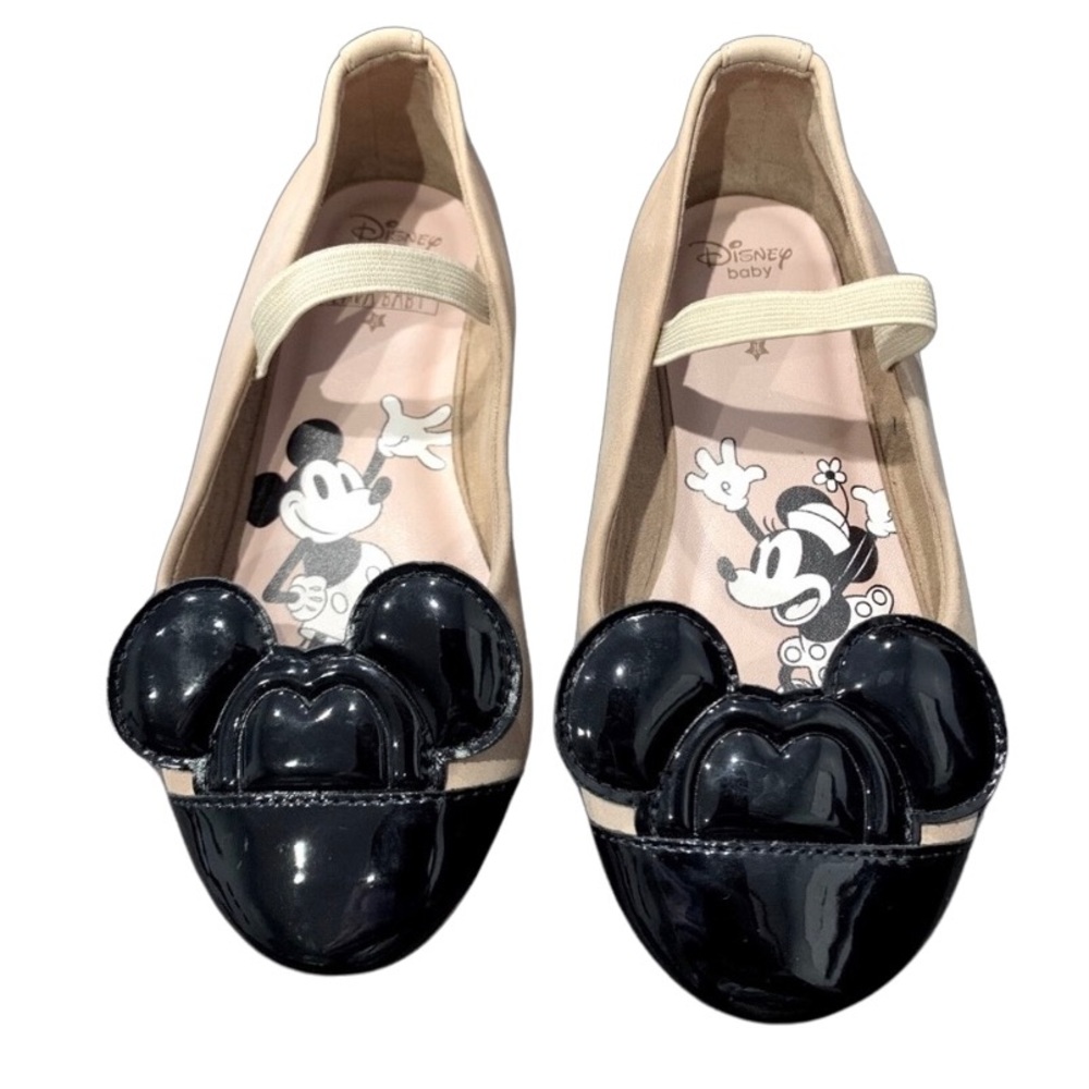Disney Zara Baby Mickey Minnie Mouse Ballet Flats  Sz 4 Beige Two-Tone